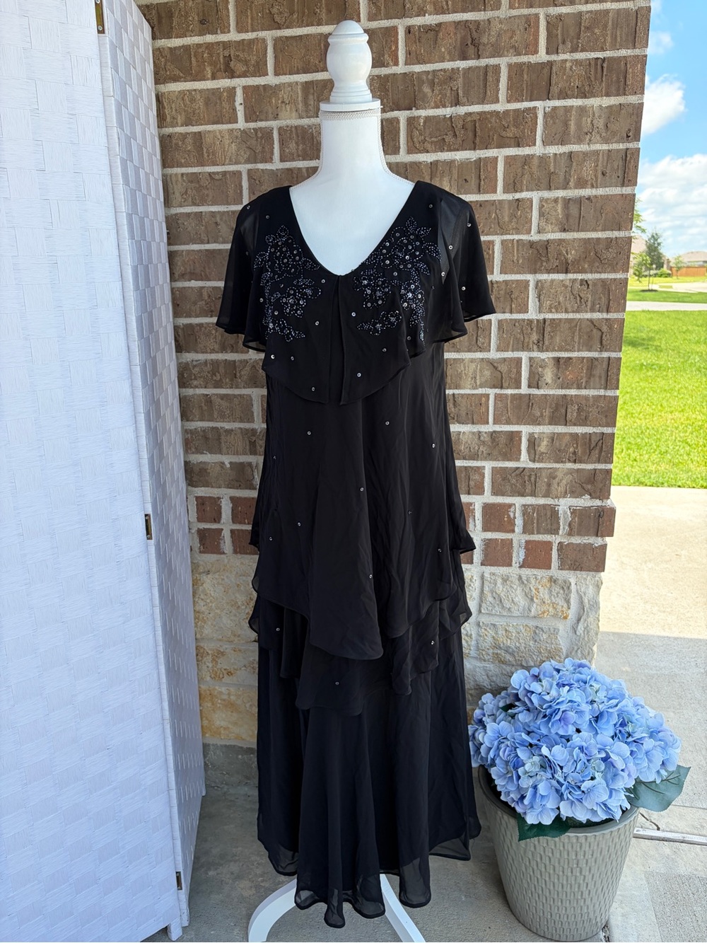 Vintage Black Beaded Chiffon Evening Gown Formal Dress